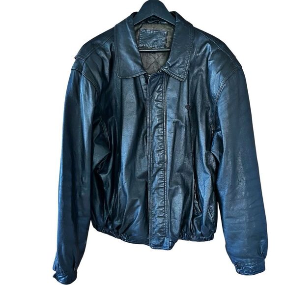 Port Authority Men’s Dark Brown Leather Bomber Jacket Size L with Java Logo - Picture 1 of 12